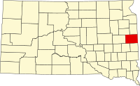 Karta över South Dakota med Brookings County markerat