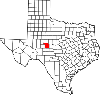 Karta över Texas med Tom Green County markerat