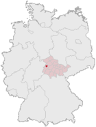Eisenachs läge i Tyskland, delstat Thüringen i ljusröd
