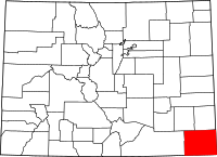 Karta över Colorado med Baca County markerat