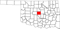 Karta över Oklahoma med Oklahoma County markerat