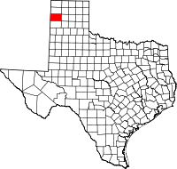 Karta över Texas med Oldham County markerat