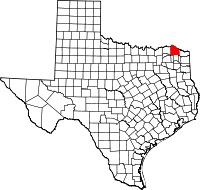 Karta över Texas med Red River County markerat