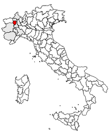 Karta över Italien, med Biella (provins) markerat