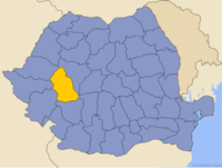 Administrativ karta över Rumänien med distriktet Hunedoara utsatt