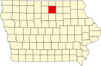 Karta över Iowa med Cerro Gordo County markerat
