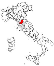 Karta över Italien, med Florens (provins) markerat