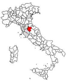 Karta över Italien, med Arezzo (provins) markerat