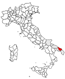 Karta över Italien, med Brindisi (provins) markerat