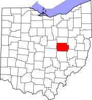 Karta över Ohio med Coshocton County markerat