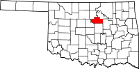 Karta över Oklahoma med Payne County markerat