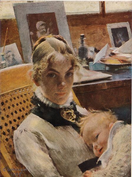 Fil:Atelje-idyll Konstnärens hustru med dottern Suzanne av Carl Larsson 1885.jpg