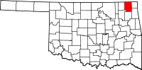 Karta över Oklahoma med Craig County markerat