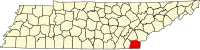 Karta över Tennessee med Polk County markerat