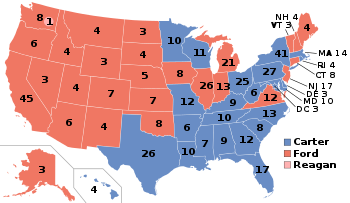 Fördelning av elektorer per delstat i 1976 års presidentval.
