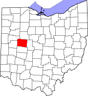 Karta över Ohio med Logan County markerat