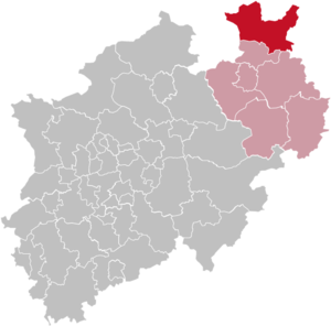 Kreis Minden-Lübbeckes läge i Regierungsbezirk Detmold och Nordrhein-Westfalen