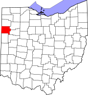 Karta över Ohio med Van Wert County markerat