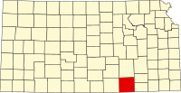 Karta över Kansas med Cowley County markerat