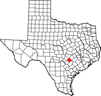 Karta över Texas med Caldwell County markerat