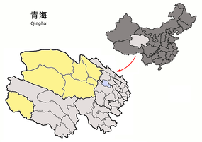 Mongoliska och tibetanska autonoma prefekturen Haixis läge i Qinghai, Kina.