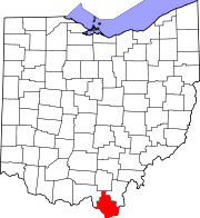 Karta över Ohio med Lawrence County markerat