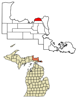 Chippewa County Michigan Incorporated and Unincorporated areas Sault Ste. Marie Highlighted.svg