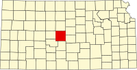 Karta över Kansas med Barton County markerat