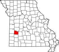 Karta över Missouri med Cedar County markerat