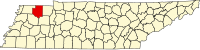Karta över Tennessee med Weakley County markerat