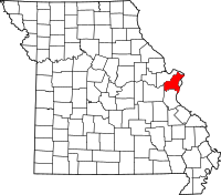 Karta över Missouri med Saint Louis County markerat