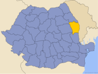 Administrativ karta över Rumänien med distriktet Vaslui utsatt