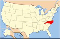 Karta över USA med North Carolina markerad