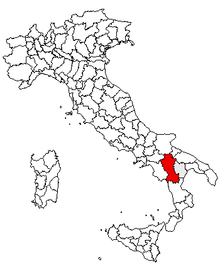 Karta över Italien, med Potenza (provins) markerat