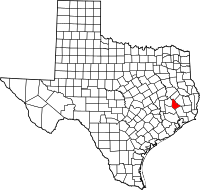 Karta över Texas med San Jacinto County markerat