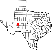 Karta över Texas med Upton County markerat
