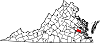 Karta över Virginia med Charles City County markerat