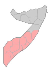 Lägeskarta (Banaadir i mörkrött, övriga södra Somalia i ljusrött, övriga Somalia i grått)