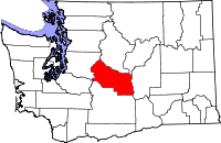 Karta över Washington med Kittitas County markerat