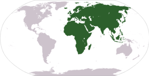 Karta som visar Afrika-Eurasien i grönt.