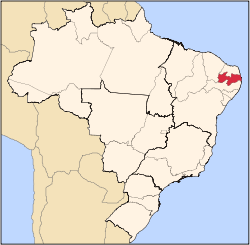 Karta över Brasilien med Paraíba markerat