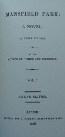 Titelsidan ur andra utgåvan av Mansfield Park (1816).