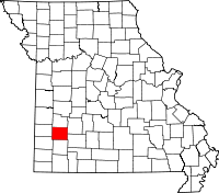Karta över Missouri med Dade County markerat