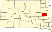 Karta över South Dakota med Kingsbury County markerat