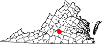 Karta över Virginia med Appomattox County markerat