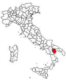 Karta över Italien, med Matera (provins) markerat