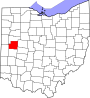 Karta över Ohio med Shelby County markerat