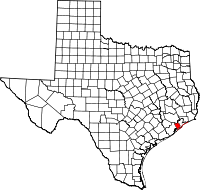 Karta över Texas med Galveston County markerat