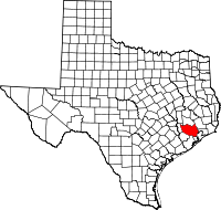 Karta över Texas med Harris County markerat