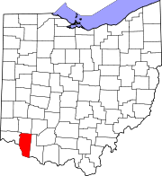 Karta över Ohio med Clermont County markerat